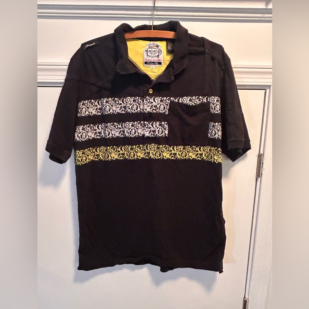 Akademiks‎ Mens Black Graphic Stripe Polo Shirt XL Streetwear A47S60
